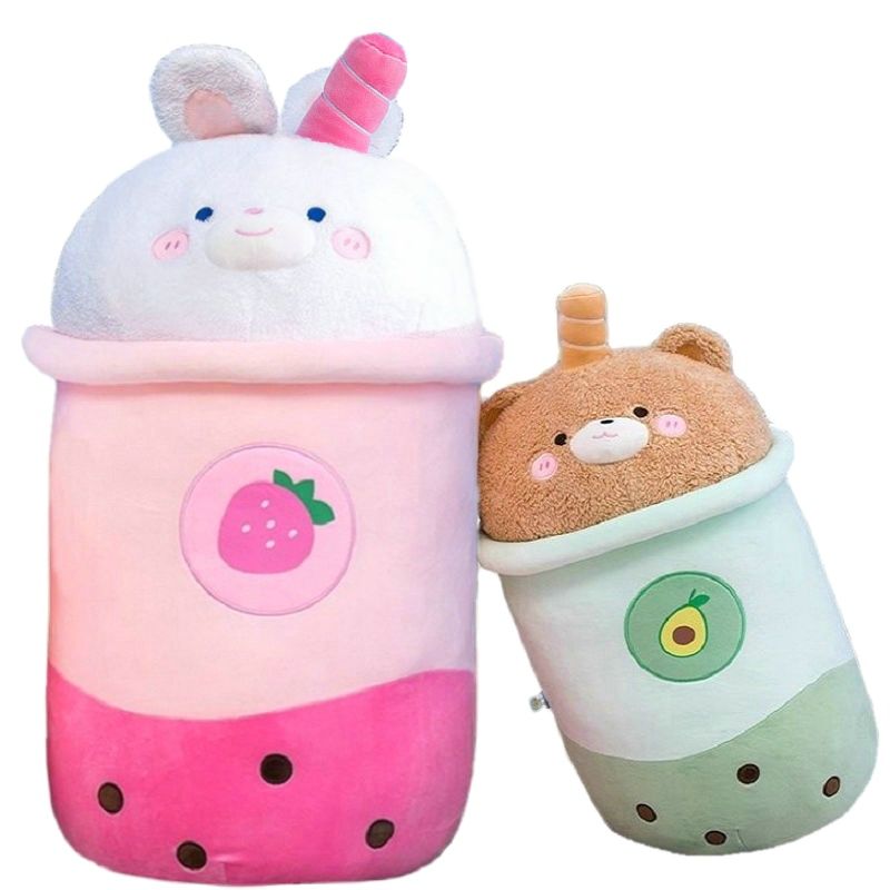 Cute Bunny Head Brown Bear Head Cartoon Animals Boba Tea Plush Toy Stuffed Bubble Tea Plushies - Boba Plush